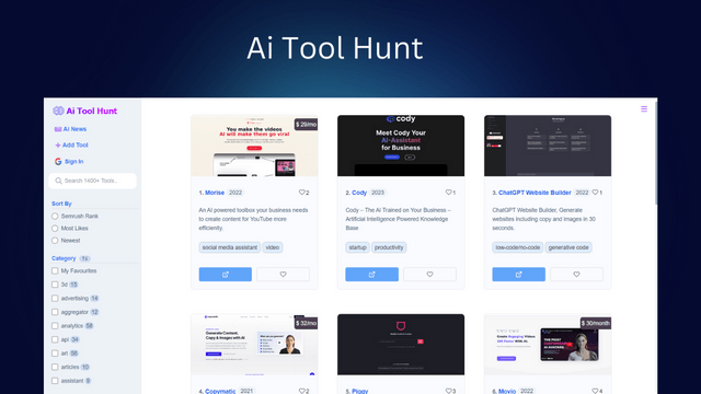 Ai Tool Hunt - Best Free AI Tools 2024 | Ultimate List of AI Software & Websites | AI Online Free